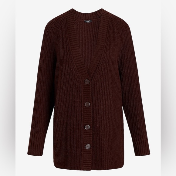 Express Ribbed Button Front London Cardigan S Rich Mocha - Picture 5 of 11
